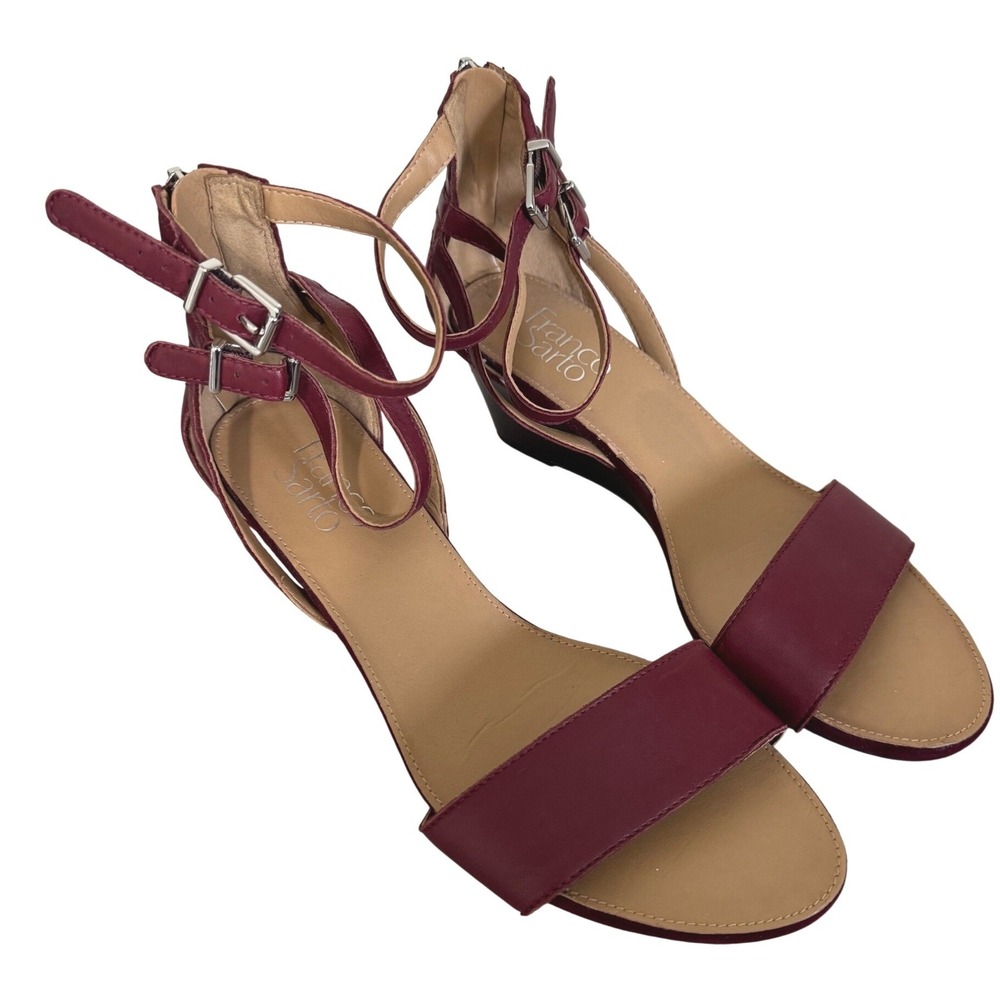 Franco Sarto Danissa Leather Wedge Sandal Size 8 Burgundy